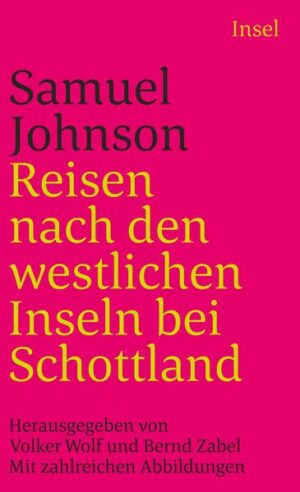 Seine bedeutenderen Werke sind neben dem ›Dictionary‹ die Essays in den moralischen Wochenschriften The Rambler (1750-52) und The Idler (1758-62), der Roman Rasselas (1759), die Journey to the Western Islands of Scotland (1775) sowie die Lives of the English Poets (1781). In der englischsprachigen Welt ist Johnson nach Shakespeare der meistzitierte englische Autor. In Deutschland hatte er es immer schwer. Die Reisen nach Schottland erschienen bereits im Jahre 1775 in der vorliegenden Übersetzung, wurden aber danach nie mehr neu aufgelegt. Daß im 20. Jahrhundert keine neue Übersetzung erschien, ist unter anderem Boswell zuzuschreiben. Er hatte mit seinem Journal of a Tour to the Hebrides (1785) eine konventionelle Beschreibung dieser Reise geliefert, deren persönlich-subjektive Note wohl eher ein breites Leserinteresse ansprach als der vielschichtige und intellektuell anspruchsvollere Text Johnsons.