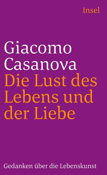 Giacomo Casanova (1725 bis 1798) verstand sich als Schriftsteller und Philosoph. Unter seinen Werken finden sich eine Homer-übersetzung ins Italienische, ein umfangreicher utopischer Roman, eine Geschichte Polens, mathematische Abhandlungen, Gedichte, Satiren, Essays. In die Weltliteratur eingegangen ist er mit seinen Lebenserinnerungen (Histoire de ma vie), die erst 30 Jahre nach seinem Tod gedruckt wurden. Gedanken über die Zeitläufte und das menschliche Verhalten, über die Liebe, die Lust und das Laster, über die Frauen, Gott und die Welt, die sich in seinem ganzen Werk verstreut finden, sind hier zu einem Lesebuch zusammengefaßt und enthalten die praktische Lebensphilosophie eines Mannes, der im Bewußtsein vieler - zu Unrecht - nur noch als der große Verführer und Liebhaber weiterlebt