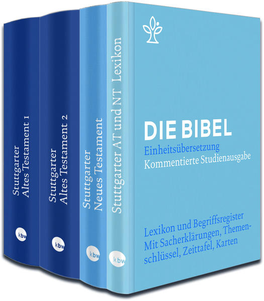 Das Studien- und Nachschlagewerk für alle, die sich intensiv mit der Bibel auseinandersetzen wollen. Der vollständige Bibeltext des Alten und Neuen Testaments in der revidierten Einheitsübersetzung (2017) mit Parallelstellenangaben und Einführungen in jedes biblische Buch ist auf dem aktuellen Stand der Wissenschaft. Die Kommentare zu den einzelnen Textabschnitten bieten bestens aufbereitetes biblisches Hintergrundwissen in verständlicher Sprache, mit ausführlichen Quellenangaben und Querverweisen. Das umfassende, ebenfalls nach dem neuesten Stand überarbeitete Bibellexikon zu theologischen und historischen Begriffen mit umfangreichem Kartenmaterial ergänzt das Stuttgarter Alte und Neue Testament. Das Paket enthält: Band 1/2: Stuttgarter Altes Testament, ISBN 978-3-460-44027-2 Band 3: Stuttgarter Neues Testament, ISBN 978-3-460-44028-9 Band 4: Lexikon zum Stuttgarter Alten/Neuen Testament, ISBN 978-3-460-44029-6