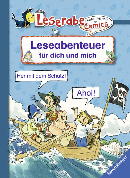 Lesen lernen mit Comics: Die langen Texte werden von einem erfahrenen Leser vorgelesen. Die Texte in den Sprechblasen sind für Leseanfänger. Alle Texte für Leseanfänger sind mit farbigen Balken am Rand markiert.