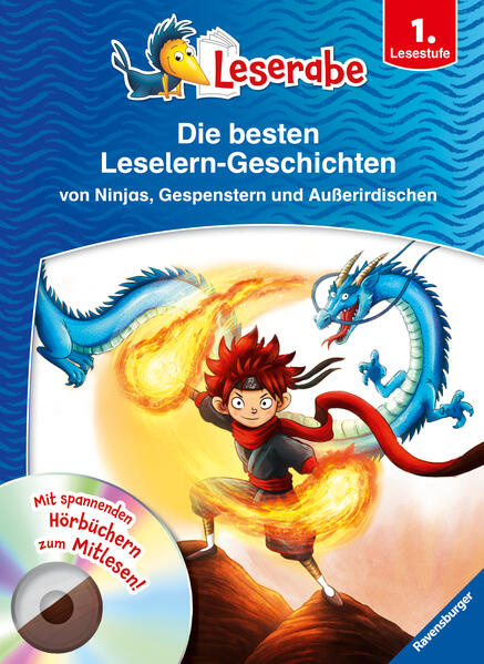 Die besten Abenteuergeschichten in einem Band! Enthält eine CD mit spannenden Hörbüchern zu allen drei Geschichten. Zum Anhören und Mitlesen! Lesen lernen wie im Flug! Die Kinderbücher der Reihe Leserabe - 1. Lesestufe wurden mit Pädagogen entwickelt und richten sich an Leseanfänger ab der 1. Klasse. Kurze Texte in großer Fibelschrift sichern erste Leseerfolge und steigern die Lesekompetenz von Mädchen und Jungen ab 6 Jahren. Mit Belohnungsstickern. Empfohlen von Stiftung Lesen, gelistet bei Antolin. Weitere Informationen auf leserabe.de. Drei tolle Geschichten über Ninjas, Gespenster und Außerirdische in einem Band: Yuki ist ein Junge mit magischen Kräften. Nach einer Ausbildung zum Ninja wartet der erste gefährliche Auftrag auf Yuki: Er soll einen Feuerdrachen aus einem Kloster vertreiben!Gespenst Hogo lebt in einer Schule. Als Kinder im Schulhaus übernachten, kann Hugo gemeinsam mit Freund Willi endlich mal wieder so richtig spuken! Eine ganz besondere Lesenacht beginnt...Finn düst mit seinem Weltraumhund Woggi durchs Weltall, als die beiden von Außerirdischen angegriffen werden! Sie müssen auf einem Schrottplatz notlanden. Was sie dort wohl erwartet?Alle drei Geschichten auch als spannendes Hörbuch auf der beigelegten CD!