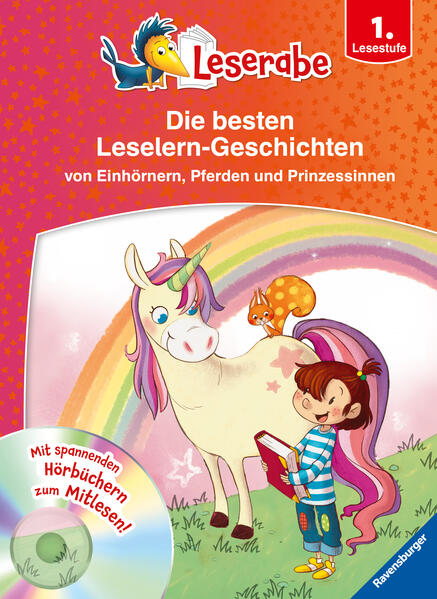 Die schönsten fantastischen Geschichten in einem Band! Enthält eine CD mit spannenden Hörbüchern zu allen drei Geschichten. Zum Anhören und Mitlesen! Lesen lernen wie im Flug! Die Kinderbücher der Reihe Leserabe - 1. Lesestufe wurden mit Pädagogen entwickelt und richten sich an Leseanfänger ab der 1. Klasse. Kurze Texte in großer Fibelschrift sichern erste Leseerfolge und steigern die Lesekompetenz von Mädchen und Jungen ab 6 Jahren. Mit Belohnungsstickern. Empfohlen von Stiftung Lesen, gelistet bei Antolin. Weitere Informationen auf leserabe.de. Drei tolle Geschichten über Einhörner, Pferde und Prinzessinnen in einem Band: Emma traut ihren Augen kaum... Plötzlich steht ein Einhorn in ihrem Garten und das ist erst der Anfang! Emma folgt dem Einhorn zu einem Zaubersee und trifft dort auf andere magische Tiere.Mia und ihre Eltern hingegen verbringen ihren Urlaub in den Bergen „Stinklangweilig!“, findet Mia. Doch dann trifft sie auf Pferd Krümel und macht mit ihm einen abenteuerlichen Ausritt.Prinzessin Lilly wohnt in einem Schloss mit riesigem Garten. Eines Tages verirrt sich Räubertochter Selma auf der Suche nach ihrem entlaufenen Pferd in den Park. Selma und Lilly freunden sich schnell an. Gemeinsam überlisten sie die Wachen und finden schließlich Selmas Pferd. Zum Abschied lädt Selma Lilly in die Räuberhöhle ein.Alle drei Geschichten auch als spannendes Hörbuch auf der beigelegten CD!