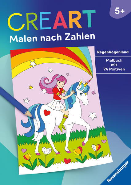 Magische Welten malen wie die Profis - mit diesem Malbuch kein Problem! Das Malbuch enthält viele zauberhafte Ausmalmotive rund um die fantastischen Bewohner des Regenbogenlandes: fröhliche Meerjungfrauen und Elfen, wunderschöne Einhörner und niedliche Tierwesen. Die altersgerechten Motive und nummerierten Ausmalfelder machen das Weitermalen der Bilder kinderleicht. So entstehen im Handumdrehen perfekte Kunstwerke. Die Zahlen sind so zart, dass sie beim Übermalen verschwinden. Die Farbpalette der Motive entspricht handelsüblichen Stiftpackungen. Die Ravensburger Erfolgsreihe CreArt - Malen nach Zahlen macht Malen zum Kinderspiel: Alle Ausmalfelder enthalten Zahlen, die die Farben vorgeben. Feld für Feld entstehen so ansprechende, detailreiche Bilder. Kinder malen erfolgreich auch anspruchsvolle Motive, wie Dinosaurier, Pferde oder Meerjungfrauen. Die Malbuch-Reihe enthält Angebote für zwei Altersstufen: ab 5 Jahren und ab 7 Jahren. Je nach Alter variiert die Größe der Malflächen. Sehr kleine Flächen sind vorgefärbt. Die Farbe der Zahlen erleichtert Vorschulkindern zudem die Zuordnung. So können die Kinder ganz nebenbei die Zahlen lernen. CreArt - Malen nach Zahlen gibt es auch mit Überraschungseffekt. In Heften mit Zauberpapier werden beim Ausmalen zusätzlich versteckte Details sichtbar. Das ist magisch und motiviert zum Fertigmalen. CreArt ist Malspaß mit Erfolgsgarantie und ein perfektes Geschenk für Mädchen und Jungen.