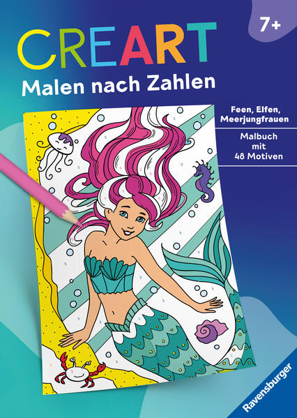 Feen, Elfen, Meerjungfrauen malen wie die Profis - mit diesem Malbuch kein Problem! Dieses dicke Malbuch enthält viele wunderschöne Ausmalmotive aus der magischen Welt der Zauberwesen: liebreizende Feen, freche Elfen, geheimnisvolle Meerjungfrauen und vieles mehr. Die altersgerechten Motive und nummerierten Ausmalfelder machen das Weitermalen der Bilder kinderleicht. So entstehen im Handumdrehen perfekte Kunstwerke. Die Zahlen sind so zart, dass sie beim Übermalen verschwinden. Die Farbpalette der Motive entspricht handelsüblichen Stiftpackungen. Die Ravensburger Erfolgsreihe CreArt - Malen nach Zahlen macht Malen zum Kinderspiel: Alle Ausmalfelder enthalten Zahlen, die die Farben vorgeben. Feld für Feld entstehen so ansprechende, detailreiche Bilder. Kinder malen erfolgreich auch anspruchsvolle Motive, wie Dinosaurier, Pferde oder Meerjungfrauen. Die Malbuch-Reihe enthält Angebote für zwei Altersstufen: ab 5 Jahren und ab 7 Jahren. Je nach Alter variiert die Größe der Malflächen. Sehr kleine Flächen sind vorgefärbt. Die Farbe der Zahlen erleichtert Vorschulkindern zudem die Zuordnung. So können die Kinder ganz nebenbei die Zahlen lernen. CreArt - Malen nach Zahlen gibt es auch mit Überraschungseffekt. In Heften mit Zauberpapier werden beim Ausmalen zusätzlich versteckte Details sichtbar. Das ist magisch und motiviert zum Fertigmalen. CreArt ist Malspaß mit Erfolgsgarantie und ein perfektes Geschenk für Mädchen und Jungen.