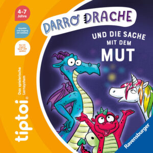 Gefühle- Buch mit mutigen Drachen und furchtlosen Einhörnern Darro Drache und seine Freunde möchten das Geheimnis der Mut- Lichter ergründen. Diese kleinen, leuchtenden Wesen erscheinen, wenn jemand mutig war. Auf ihrer Suche entdecken die Freunde, dass mutig zu sein für jeden Drachen und jedes Einhorn etwas anderes bedeuten kann. Manchmal muss man sich und seine Ängste überwinden. Eine interaktive Bildergeschichte über den Umgang mit Gefühlen. Mit tiptoi erleben Kinder in dieser Bilderbuchreihe fantastische Geschichten von großen Gefühlen. Im Fokus stehen soziale Kompetenzen wie Selbstvertrauen, Konfliktbewältigung, Empathie, Toleranz, Akzeptanz oder Wertschätzung. Starke Charaktere schaffen ein hohes Identifikationspotenzial. Die Kinder werden von einer Erzählfigur in acht Kapiteln durch die Geschichte geführt. Sie lernen, Geschichten in Leserichtung zu erfassen, schulen ihr Hörverständnis und machen erste Schritte zur Lesekompetenz. Wie gewohnt können die Kinder die Bilder antippen und in die Welt eintauchen. Mit einem spannenden Spiel wird am Ende der Geschichte das Textverständnis überprüft. tiptoi- Stift nicht enthalten. Muss separat erworben werden.