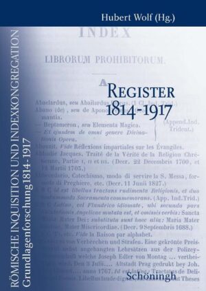 Dieser Registerband bildet einen entscheidenden Schlüssel für die Bände der Grundlagenforschung zur Römischen Inquisition und Indexkongregation im 19. Jahrhundert. Er ist unterteilt in ein Register der Autoren beziehungsweise Werke sowie ein Personenregister. Durch die hier zu findenden Verweise auf das Systematische Repertorium, die Prosopographie und die Bandi-Edition wird die Grundlagenforschung in ihrer ganzen Bandbreite nutzbar.