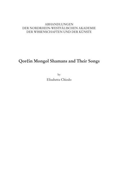The book presents the annotated texts of 21 songs of Eastern Mongol shamans. The transcriptions are kept in the Archives of Oral Literature of the Northrhine-Westphalian Academy of Sciences and Arts in Düsseldorf. The publication contributes new knowledge of the history, ritual practices, beliefs and customs of the Qorčin (Khorchin) Mongol shamans of eastern Inner Mongolia in particular. It focuses on 21 shamanic songs performed for different purposes. They are sung by 8 shamans who were born in the first decades of the 20th century. The Mongol texts of the songs are supplied with an English translation, extensive commentaries, and melodies in numeric notation. The author analyses the 21 songs by making use of passages from songs belonging to the repertoire of other Qorčin Mongol shamans. The 21 songs were placed within a broad framework of Mongolian oral legends and heroic epics, showing that they also evoke themes recurring in different contexts. The book contains 18 photos taken by the author during field trips among the Qorčin shamans.
