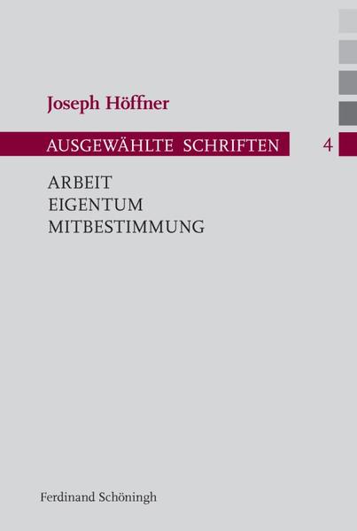 Wahrung der Menschenwürde, Recht auf Eigentum und Beteiligung an betrieblicher Kapitalbildung und Gewinnausschüttung. Diese Kernforderungen christlicher Wirtschaftsethik sind aktueller denn je-auch wenn sich die Rahmenbedingungen der Arbeitswelt verschieben. Joseph Kardinal Höffner (1906-1987) hat zeitlebens für einen gerechten Interessenausgleich zwischen allen Beteiligten im Wirtschaftsprozess geworben. Der vorliegende Band beinhaltet die vielfältigen Einlassungen Höffners zu mikroökonomischen Fragestellungen: etwa zum Verhältnis von Arbeitnehmern und Arbeitgebern, dem Zusammenhang von Arbeit und Eigentum sowie seine Überlegungen zu Fragen betrieblicher Mitbestimmung.