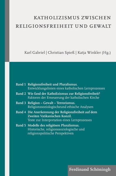 Es handelt sich um ein Paket der Bände 1-5 der Reihe "Katholizismus zwischen Religionsfreiheit und Gewalt." Band 1: ISBN: 978-3-506-76933-6: Religionsfreiheit und Pluralismus Band 2: ISBN: 978-3-506-77405-7: Wie fand der Katholizismus zur Religionsfreiheit? Band 3: ISBN: 978-3-506-76934-3: Religion-Gewalt -Terrorismus Band 4: ISBN: 978-3-506-77406-4: Die Anerkennung der Religionsfreiheit auf dem Zweiten Vatikanischen Konzil Band 5: ISBN: 978-3-506-77407-1: Modelle des religiösen Pluralismus