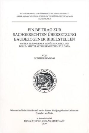 Eine sachgerechte Übersetzung von 99 baubezogenen Stellen in der Bibel ist insbesondere für Archäologen und Bauhistoriker notwendig, um die Bibel als kulturhistorische Quelle für schriftliche Hinweise auf den antiken Baubetrieb auswerten und verwenden zu können. Die Bedeutung einzelner Fachausdrücke für praktisch-technische Probleme ist hierfür besonders wichtig-z.B. die Bedeutung von funiculus als Seil oder Richtschnur statt als Messschnur oder von norma, einem Rechtewinkelmaß. So zeigt sich, dass für den Handwerker- und Baubereich die jüngsten revidierten Übersetzungen der Bibel　- Einheitsübersetzung 2016, Lutherbibel 2017 und Vulgata-Übersetzung 2018-weder für die mittelalterlichen Quellentexte noch für die antike Baugeschichte zu verwenden sind.