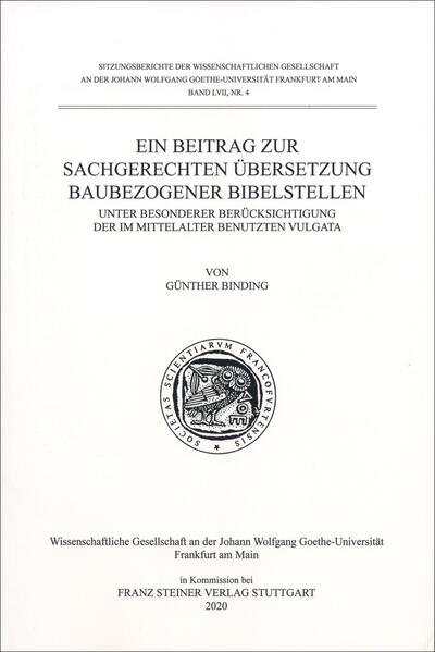 Eine sachgerechte Übersetzung von 99 baubezogenen Stellen in der Bibel ist insbesondere für Archäologen und Bauhistoriker notwendig, um die Bibel als kulturhistorische Quelle für schriftliche Hinweise auf den antiken Baubetrieb auswerten und verwenden zu können. Die Bedeutung einzelner Fachausdrücke für praktisch-technische Probleme ist hierfür besonders wichtig-z.B. die Bedeutung von funiculus als Seil oder Richtschnur statt als Messschnur oder von norma, einem Rechtewinkelmaß. So zeigt sich, dass für den Handwerker- und Baubereich die jüngsten revidierten Übersetzungen der Bibel　- Einheitsübersetzung 2016, Lutherbibel 2017 und Vulgata-Übersetzung 2018-weder für die mittelalterlichen Quellentexte noch für die antike Baugeschichte zu verwenden sind.