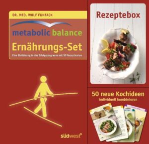 metabolic balance® ganz praktisch metabolic balance® ist eine der erfolgreichsten Ernährungs- und Diätprogramme der letzten Jahre. Aktuell wurde in einer unabhängigen wissenschaftlichen Studie bestätigt, dass metabolic balance® effektiv und langfristig zur Gewichtsabnahme führt und sich die Blutwerte sowie die persönliche, gesundheitsbezogene Lebensqualität verbessern. Das Stoffwechselprogramm basiert auf einem Ernährungsplan, der für jeden Teilnehmer individuell aufgrund seiner Blutwerte und persönlichen Daten zusammengestellt wird. Mit diesem neuen metabolic balance®-Ernährungsset bestehend aus einer kompakten Einführung in das Programm und 50 Kochkarten findet jeder Teilnehmer zahlreiche Rezeptideen, die zu seiner persönlichen Lebensmittelliste passen. Die durchgängig bebilderten Karten in der praktischen Schachtel können je nach Plan und Vorlieben individuell kombiniert und sortiert werden und sind ideal für den Einkauf.