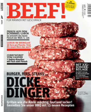 BEEF! Für Männer, die leidenschaftlich gern kochen, essen und genießen! BEEF! ist Deutschlands erstes Food-Bookazine für Männer, die leidenschaftlich gern kochen, essen und genießen. In BEEF! finden Sie all das, was Sie bislang in dieser kompakten Form vermisst haben: umfangreiches Expertenwissen zu handwerklichen Techniken und Warenkunde, anspruchsvolle, von Profis exklusiv entwickelte Rezepte und Menüs, ausgewählte Bestelladressen für Lebensmittel und Weine, Gerätetests mit Kaufberatung und Reportagen aus aller Welt von Orten, von denen Hobbyköche träumen. Und das alles auf eine unterhaltsame Art, die Spaß macht - in modernem Design und einer aufregenden neuen Bildsprache. BEEF! ist ein extrem hochwertiges Bookazine, eine Mischung aus Buch und Zeitschrift, gestaltet mit aufwendigen Veredelungstechniken und Sonderpapieren. Jede Ausgabe ist ein Unikat zum Sammeln. Die Themen im neuen BEEF: •Dicke Dinger: Burger, Rips, Steaks … •Grillen wie die Amis: mächtig, laut, und lecker! Genießen Sie unser BBQ mit 15 neuen Rezepten • Frisch aus dem Schimmel-Labor: So entsteht das beste Fleisch der Welt • Luxus im Bierglas: 30 Euro pro Flasche: Sind die neuen Biere das wert? • Currywurst vom Zander: 7 Imbiss-Klassiker mit Fisch und Fleisch • XXL-Sonderbeilage: Die BEEF!-Zeitung für Wissenshunrige: mit Interviews, Horoskop und Seite-3-Girls