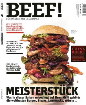 BEEF! Das Food-Bookazine BEEF! ist Deutschlands erstes Food-Bookazine für Männer, die leidenschaftlich gern kochen, essen und genießen. In BEEF! finden Sie all das, was Sie bislang in dieser kompakten Form vermisst haben: umfangreiches Expertenwissen zu handwerklichen Techniken und Warenkunde, anspruchsvolle, von Profis exklusiv entwickelte Rezepte und Menüs, ausgewählte Bestelladressen für Lebensmittel und Weine, Gerätetests mit Kaufberatung und Reportagen aus aller Welt von Orten, von denen Hobbyköche träumen. Und das alles auf eine unterhaltsame Art, die Spaß macht – in modernem Design und einer aufregenden neuen Bildsprache. BEEF! ist ein extrem hochwertiges Bookazine, eine Mischung aus Buch und Zeitschrift, gestaltet mit aufwendigen Veredelungstechniken und Sonderpapieren. Jede Ausgabe ist ein Unikat zum Sammeln. Die Themen im neuen BEEF!: • Meisterstück. Was in dieser Saison unbedingt auf Ihren Grill gehört: die weltbesten Burger, Steaks, Lammracks, Würste … • Gin und weg! Ganz Deutschland trinkt plötzlich Gin. Lesen Sie warum • Iss nicht so viel Chips! „Oh doch meine Liebe, die hab‘ ich selbst gemacht. Das Rezept • Die Arme! Das Geheimnis des butterzarten Oktopus • 23 Extra-Seiten: China rockt. Über die beste Küche der Welt. Und was wir von ihr lernen können