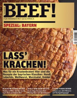 BEEF! ist Deutschlands erstes Food-Bookazine für Männer, die leidenschaftlich gern kochen, essen und genießen. In diesem Bayern-Spezial-Heft finden Sie die Rezepte der bayerischen Klassiker: Krustenbraten, Hendl, Leberkäs, Weißwurst, Wurstsalat und Knödel! Außerdem: Auf der Suche nach dem perfekten Bier