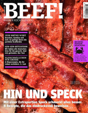 Hin und Speck BEEF! ist Deutschlands erstes und erfolgreichste Food-Bookazine für Männer, die leidenschaftlich gern kochen, essen und genießen. In diesem Heft: -Titelthema Hin und Speck - mit einer Extraportion Speck schmeckt alles besser. Mit acht Rezepten, die das eindrucksvoll beweisen. -So gelingt Ihnen die perfekte Kraftbrühe - mit Knochen, Gemüse und Zeit. -Alle 225 deutschen Gins im Test. -Sechs Klopsrezepte, die Ihr Leben verändern. -Richtig Panzer knacken - der Guide, um aus Meeresfrüchten das Beste zu holen.