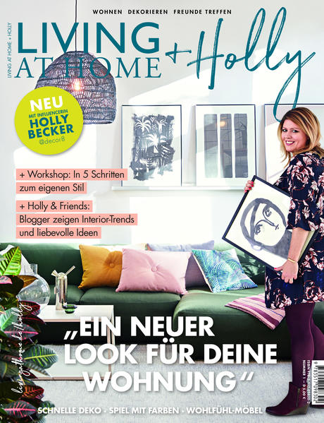 living at home und Holly Becker! Wie living at home liebt die Bloggerin Holly Becker Interieur - darum haben diese beiden nun zusammen ein Influencer-Magazin gegründet, das im Januar 2019 an den Start geht. Holly Becker, eine Amerikanerin, die in Hannover lebt und auf Englisch schreibt, gilt als eine der einflussreichsten Interior-Design-Influencerinnen. Sie erreicht weltweit mehr als eine Mio Follower, darunter rund 400.000 Anhänger in Deutschland, die sich von den Blog-Tipps auf "@Decor8" inspirieren lassen. Außerdem hält Holly Becker Vorträge zum Thema Wohnstil und ist mit Werken wie "Feierlaune" Besteller-Autorin. Daneben arbeitet sie mit erfolgreichen Unternehmen wie Farrow & Ball, Merci, Canon, Oeuf, Minted, Artifact, Uprising, Pottery Barn, Pinterest und Muuto zusammen. Im Heft Nr. 1 unter dem Motto "Ein neuer Look für deine Wohnung" wird ein Workshop angeboten: In 5 Schritten zum eigenen Stil. Außerdem präsentieren Blogger unter "Holly & Friends" Interior-Trends und liebevolle Ideen. Weitere Themen: +Schnelle Deko+Spiel mit den Farben+Wohlfühl-Möbel+ Ausstattung: mit zahlreichen Farbfotos