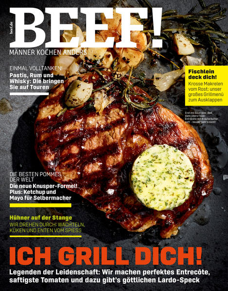 BEEF! denn Männer kochen anders In diesem Heft: -Ich grill dich! Legenden der Leidenschaft: Wir machen perfektes Entrecote, saftigste Tomaten und dazu gibt´s göttlichen Lardo-Speck! -Einmal Volltanken! Pastis, Rum und Whisky: Die bringen Sie auf Touren -Die Besten Pommes der Welt. Die neue Knusper-Formel! Plus: Ketchup und Mayo für Selbermacher -Hühner auf der Stange. Wir drehen durch: Wachteln, Küken und Enten vom Spieß -Fischlein deck dich! Krosse Makrele vom Rost: unser großes Grillmenü zum Ausklappen Ausstattung: mit zahlreichen Farbfotos