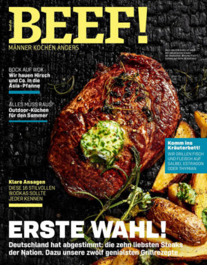 Männer kochen anders! -Erste Wahl! Deutschland hat abgestimmt: die zehn liebsten Steaks der Nation. Dazu unsere zwölf genialsten Grillrezepte. -Klare Ansagen: diese 16 stilvollen Wodkas sollte jeder kennen. -Bock auf Wok: wir hauen Hirsch & Co. in die Pfanne. -Alles muß raus: Outdoor-Küchen für den Sommer. -Komm ins Kräuterbett! Wir grillen Fisch und Fleisch auf Salbei, Estragon oder Thymian. Ausstattung: mit zahlreichen Farbfotos