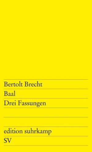 "Der dramatische Erstling Baal, der bislang als genialischer Wurf ohne Nachwirkung galt, in neuer Sicht: in drei abgeschlossenen Fassungen, die sich weitgehend vom heute bekannten Buchtext unterscheiden, spiegelt sich die Entwicklung des Dichters. Die erste Fassung, 1918 in Augsburg entstanden, ist die desillusionierende Erwiderung auf Johsts Grabbedrama Der Einsame, wobei Brecht dessen Handlungsführung teilweise übernimmt. 1919, in der zweiten Fassung, löst er sich von dem Gegenstand seiner Polemik und kommt zur unbeengten Entfaltung einer eigenen Sprache. Für die Berliner Aufführung im Februar 1926 beschreibt Brecht in einer »dramatischen Biografie« den »Lebenslauf des Mannes Baal«. Baal ist nun als Monteur in einem Autoschuppen angesiedelt