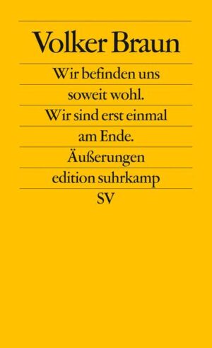 Volker Brauns Blick auf die Vorgänge in seinem Land und in der Welt seit 1989 ist der Blick eines Philosophen. Er reicht tief unter die Oberfläche. Die ersten Texte sind noch gegen Ende der DDR entstanden, vor den Umwälzungen, die heute kaum jemand mehr »Revolution« nennen mag. Früh stellt Braun die Frage nach der Notwendigkeit struktureller Veränderungen in der DDR, lange vor der Vereinigung der beiden Deutschland problematisiert er die Verfestigung neuer Machtstrukturen. Analytisch scharf richtet er seinen Blick auf die Realitäten im größer gewordenen Land, stellt scheinbare Selbstverständlichkeiten in Frage, die Voraussetzungen des Denkens, die von vielen anderen oft nicht hinterfragt werden. Er probiert, was oft zum Schlagwort verkommt: global zu denken. Wie er sich bei Kollegen versichert und ihre Lebenshaltungen und Poetiken für sich befragt, zeigen Aufsätze über Heiner Müller, Günter Grass, Stephan Hermlin und Peter Weiss.