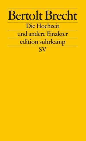 Um 1919 beschäftigen Bertolt Brecht gleich sechs Stoffe, die er in den Einaktern Die Hochzeit (auch Die Kleinbürgerhochzeit), Der Bettler oder Der Tote Hund, Er treibt einen Teufel aus, Lux in tenebris, Der Fischzug und Oper nach Hamsun behandelt. Im skandinavischen Exil thematisiert Brecht 1939 das Verhalten der Aufnahmeländer Dänemark und Schweden (Neutralitätspolitik gegenüber Deutschland) in den Einaktern Dansen und Was kostet das Eisen?. Als die schwedische Schauspielerin Naima Wifstrand 1940 in Stockholm eine Schauspielschule eröffnet und sich für Helene Weigel die Möglichkeit ergibt, mit den Eleven zu proben, schreibt Brecht für seine Frau mehrere Szenen nach klassischen Stücken, die er später seiner theatertheoretischen Schrift Der Messingkauf als übungsstücke für Schauspieler zuordnet. Die Texte folgen der »Großen kommentierten Berliner und Frankfurter Ausgabe« der Werke Bertolt Brechts.