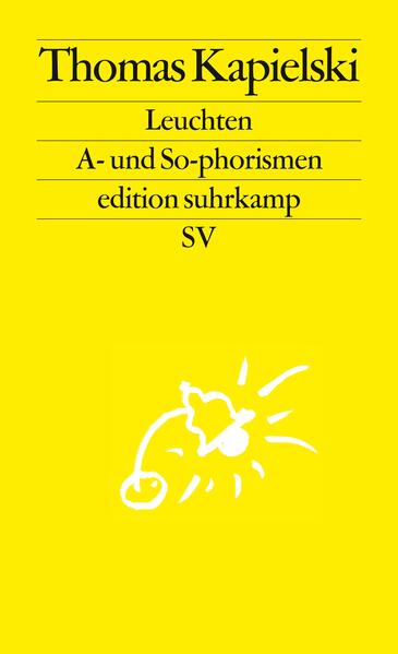 Je finsterer die Zeiten, desto mehr tun Leuchten not: sei es zur Erhellung oder Aufhellung, als Irrlicht, Vorschein oder Nachglühen, oder um dunklen Dämonen (bisweilen auch inneren) heimzuleuchten. Mit seinen A- und So-phorismen setzt Thomas Kapielski sein literarisches Notiz- und Erzählwerk fort, als Lichterkette aus Gedanken, Skizzen, Betrachtungen, Anekdoten und allerhand »Luftgebäu«. Ganz neu diesmal die »Frimmels«, mehr oder weniger überlieferungsfromme Fantasiestücke in Mono- oder Dialogform, die neben anderen Wagner und Nietzsche, Siemens und Helmholtz, Wittgenstein und Frege oder Karoline von Günderrode in neuem Licht erscheinen lassen. Der erste Leuchten-Teil, Anwendungen, ist vom Zufall mit Fotos, der zweite, Antennen, von der Vorsehung mit Zeichnungen versehen worden.