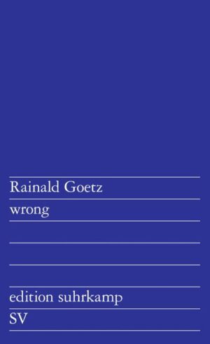 WRONG ist ein Band mit kleineren interventionistischen Texten, die in den letzten fünfzehn Jahren, der Zeit der Arbeit am Buch SCHLUCHT, entstanden sind. WRONG: Auftritt, Vortrag, Lehre, Interview, Kritik: alles falsch, alles immer wieder: wrong. Und doch ist es wichtig, daß man sich als Autor auch direkt, mit solchen Textaktionen, am öffentlichen Gespräch beteiligt, lebendig, wirr, flirrend, das Ich ungeschützt präsentiert, nicht nur in die finale Totengestalt des Werks hineinkonzentriert. So schreiben, wie man reden würde, wenn man dem Gegenüber schnell erklären will, was man zu Joachim Bessing denkt, zu Michel Houellebecq, zu Albert von Schirnding oder zum Rechtsstreit des Suhrkamp Verlags mit dem Investor Barlach. In den Interviews geht es um die eigenen Bücher, den Fotoband elfter september 2010, den Roman Johann Holtrop oder das Theaterstück Reich des Todes. In zwei Reden und zwei Aufsätzen - der Antrittsvorlesung »Leben und Schreiben«, der Rede »Büchnerpreis«, der Produktionspoetik »Spekulativer Realismus« und der Rezeptionspoetik »Absoluter Idealismus« - hat Rainald Goetz seine Autorschaft grundlegend zu bestimmen versucht, aber vom Gestus her auch hier inspiriert von der Direktheit der mitmenschlichen Begegnung und dem Darlegungsfuror in mündlicher Rede. Dadurch ist WRONG ein helles Buch geworden. ?