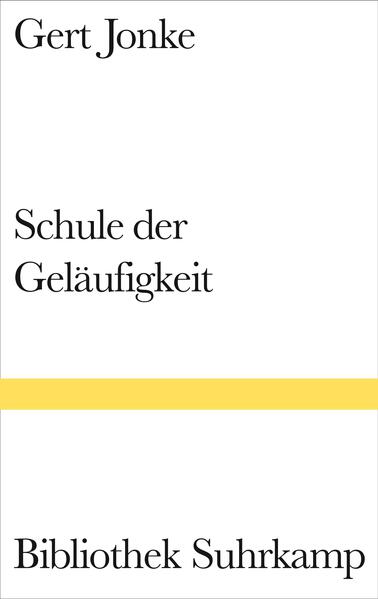 »Gert Jonkes Welt«, schreibt Jochen Jung in seinem Nachwort, einem Porträt des Autors, »entsteht nicht, sie ist da, auf einmal und unvermittelt. Es gibt keine Brücken, die dort hinführen. Wer beim ersten Sprung hinüber zu kurz gesprungen ist und ins Wasser fällt, muß eben ein zweites Mal springen. Beim dritten Mal ist er dann drüben, wie von einem Magnet hinübergezogen, und will am liebsten nie mehr zurück.«In Jonkes Schule der Geläufigkeit - sie hat mit dem leidvollen Unterrichtswerk des Klavierpädagogen Czerny nur den Titel gemeinsam - gerät ein Komponist in ein Fest bei dem Fotografen Anton Diabelli und dessen Schwester Johanna, das »in Wirklichkeit« die genaue Wiederholung des Festes vom vorigen Jahr zu sein scheint, worauf sich auch nach dem Fest alles immer wieder nur wie im vorigen Jahr ereignen könnte und der Eintritt einer »Zeitkatastrophe« nur mit Mühe abwendbar zu sein scheint.