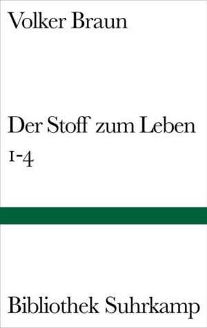 »Die ›Definition‹ eines ersten Trainings des aufrechten Gangs hatte noch geschwankt zwischen den Formeln ›Stoff zum Schreiben, zum Leben‹. Inzwischen scheint es sich für den Lyriker geklärt zu haben: Leben ist Schreiben. Alle ›Materialien‹ von I bis - vorerst - XIV, Landschaft und Dichtung, Taten wie Untaten, erfüllte Augenblicke und der Wutausbruch im ›Material‹ VI (›Der Frieden‹): alles Stoff zum Leben in der geformten Sprache des Gedichts. Hier wird alles zum Material. Zeilen großer Dichtung und große Gedanken eines unglücklichen Bewußtseins, Schrei und Gelächter, sound and fury«, schrieb Hans Mayer im Nachwort der 1990 unter dem Titel Der Stoff zum Leben 1-3 erschienenen Erstausgabe (BS 1039). Voker Brauns Zyklus wird in dem neuen Band erweitert und abgeschlossen durch einen vierten Teil »Der Stoff zum Leben 4: TUMULUS«, der zuerst separat veröffentlicht wurde (Tumulus, 1999).