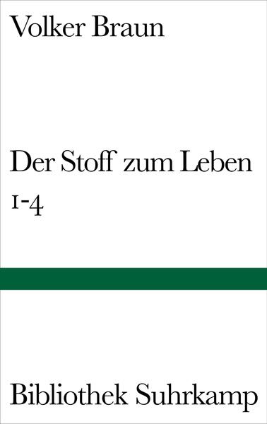 »Die ›Definition‹ eines ersten Trainings des aufrechten Gangs hatte noch geschwankt zwischen den Formeln ›Stoff zum Schreiben, zum Leben‹. Inzwischen scheint es sich für den Lyriker geklärt zu haben: Leben ist Schreiben. Alle ›Materialien‹ von I bis - vorerst - XIV, Landschaft und Dichtung, Taten wie Untaten, erfüllte Augenblicke und der Wutausbruch im ›Material‹ VI (›Der Frieden‹): alles Stoff zum Leben in der geformten Sprache des Gedichts. Hier wird alles zum Material. Zeilen großer Dichtung und große Gedanken eines unglücklichen Bewußtseins, Schrei und Gelächter, sound and fury«, schrieb Hans Mayer im Nachwort der 1990 unter dem Titel Der Stoff zum Leben 1-3 erschienenen Erstausgabe (BS 1039). Voker Brauns Zyklus wird in dem neuen Band erweitert und abgeschlossen durch einen vierten Teil »Der Stoff zum Leben 4: TUMULUS«, der zuerst separat veröffentlicht wurde (Tumulus, 1999).