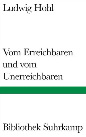 Die 333 Aphorismen und Notizen dieses Bandes wurden Ludwig Hohls umfangreichem Hauptwerk Die Notizen entnommen. Sie kreisen um die Fragen ›Was ist der Mensch?‹, ›Was ist der Sinn des Lebens?‹ und ›Wo ist der Weg?‹. »Selber bestimmend mitzuwirken« bei den ersten wie vor allem bei den letzten Dingen, ist die Aufgabe des Menschen nach Ludwig Hohl. Vom Erreichbaren und vom Unerreichbaren ist ein Brevier für denkende Menschen.