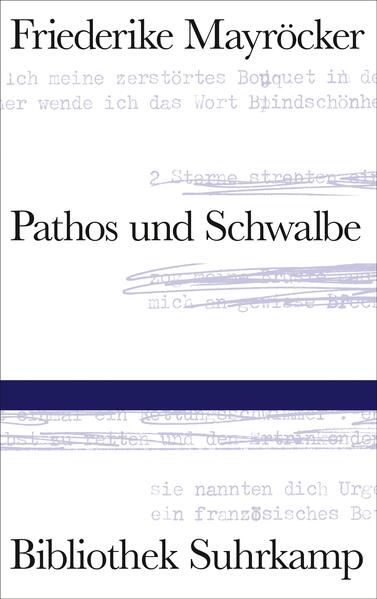 Die Sommermonate des Jahres 2015 muss Friederike Mayröcker im Krankenhaus verbringen. Wochenlang ist sie abgeschnitten von ihrer papierenen Schreibhöhle, dem legendär gewordenen Gehäuse ihres Poesiewerks. Das Schreiben in der fremden, ungewohnten Umgebung ist unmöglich, nicht weil die lästigen körperlichen Gebrechen die Dichterin daran hindern, sondern weil das beständige Flüstern und Wispern der sich aneinanderschmiegenden Zettel und Blätter nicht hörbar ist, dem jene Wort- und Satzkonzentrate abgelauscht werden, die den einzigartigen Mayröcker-Sound erzeugen. Die Dichterin behilft sich auf ihre Art, mit einem beständigen »Kritzeln«, einem Protokoll der einförmigen Tage: »verbringe die Tage mit Lesen Schlafen Essen«. Kaum zurück in ihrer Klause, verspinnt und verwebt sie die Notate zu jener unvergleichlichen Poesie, die »dicht wie ein Felsen und zart wie die allerzarteste Membran« (Klaus Kastberger, Die Presse) ist. Pathos und Schwalbe, das neue Buch von Friederike Mayröcker, ist Radikalität und Unbeugsamkeit, ist Überfluss und Präzision. Und es ist das bewegende Zeugnis eines Lebens, das nur ein Ziel kennt: »ich müszte den ganzen Tag für mich haben um unbändig, ich meine schreiend, schreiben zu können.«