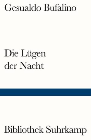 Vier antibourbonische Freiheitskämpfer, als Terroristen zum Tode verurteilt, werden auf eine grimmige Festungsinsel gebracht, wo sie die Nacht vor der für den Morgen angesetzten Hinrichtung in einer Zelle gemeinsam durchwachen. Während draußen das Gerüst für die Guillotine gezimmert wird, erzählen die vier ungleichen Partisanen der Freiheit einander, was sie sich im Angesicht des Todes aus ihrem Leben vor Augen halten wollen, suchen das Muster, das ihrem Leben und Sterben eine verstehbare Bedeutung gäbe. »Gesualdo Bufalino (geboren 1920) hat sich mit diesem historisch-metaphysischen Thriller die Maske des Provinzschulmeisters abgenommen, und diese Lügen der Nacht sind, auch bei Tag betrachtet, große Literatur.« Martin Halter, Basler Zeitung