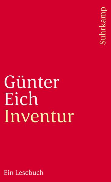 Die Auswahl, die Günter Eich kurz vor seinem Tod selbst aus seinem Werk getroffen hat, sammelt Gedichte, Hörspiele und Prosa aus einem Zeitraum von über vierzig Jahren. Eich, einer der bedeutendsten Dichter der Nachkriegszeit, stellte die Lesestücke aus dem Blickwinkel dessen zusammen, der die Wirkung des eigenen Werks beobachtet, die Reaktion des Lesers überdenkt und darauf antwortet: Er spart aus, was wieder und wieder, aphoristisch verkürzt, zitiert wird, als genüge das Stichwort, sich zu verständigen, als sei die Essenz eines ganzen dichterischen Werks mit einer Zeile benennbar. Die Aussparungen führen von den mühelosen Zusammenhängen fort zu einer neuen Sicht. So hält das Lesebuch Inventur überraschungen bereit und bringt Schönheit zurück - zur Erinnerung den einen, den anderen zur ersten Begegnung.