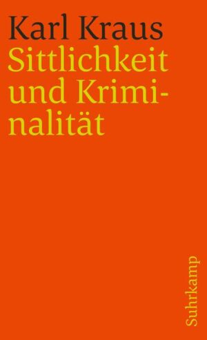 Karl Kraus, geboren am 28. April 1874 in Gitschin, ist am 12. Juni 1936 in Wien gestorben. Das erste Buch von Karl Kraus, erschienen 1908, vereinigt die wichtigsten Arbeiten, die er zwischen 1902 und 1907 in seiner Zeitschrift Die Fackel zu Fragen der Gesetzgebung und der Rechtsprechung - zumal auf dem Feld der Sexualjustiz - veröffentlicht hat. An einer Vielzahl schlagender Beispiele werden Weltfremdheit und Lebensfeindlichkeit einer Judikatur dargetan, die mit ihrem Versuch, das vermeintliche Rechtsgut der »Sittlichkeit« zu schützen, der »Kriminalität« geradezu Vorschub leistet und überdies den Schutz wirklicher Rechtsgüter, der Gesundheit, der Willensfreiheit und der Unmündigkeit, versäumt. Leidenschaftlich nimmt sich Kraus der Opfer dieser Strafrechtspflege an: der Kranken, der Armen, der Frauen, und erhebt beredte Klage gegen ihre Verfolger: die Gesellschaft, das Gericht und die Presse. Das der Sache nach noch immer höchst aktuelle Buch stellt zugleich die erste Probe dar einer polemischen und satirischen Meisterschaft, die sich schon hier des erhellenden Witzes und des enthüllenden Zitats souverän zu bedienen weiß.