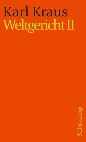 Karl Kraus, geboren am 28. April 1874 in Gitschin, ist am 12. Juni 1936 in Wien gestorben. Seiner dramatischen Vergegenwärtigung des Kriegsgeschehens, den Letzten Tagen der Menschheit, hat Karl Kraus in demselben Jahr, als das Drama in erster Fassung erschien, 1919, mit den beiden Bänden von Weltgericht die essayistische Chronik seiner Kriegsaufsätze an die Seite gestellt. Auch in diesen Schriften dienen authentische Dokumentation und stringente Reflexion einer ebenso ausgreifenden Darstellung wie tiefschürfenden Erklärung der Katastrophe - wobei vor allem den »Bilanzknechten« und »Schlachtbankiers« der Presse, als den wahren Urhebern des Krieges, der Prozeß gemacht wird. Das Buch enthält einige der schneidendsten Satiren von Karl Kraus (Die Laufkatze, Die Fundverheimlichung) und mit dem abschließenden Nachruf auf die Donaumonarchie, »dem stärksten Kriegsfluch, der in deutscher Sprache geschrieben wurde«, ein Meisterwerk politischer Publizistik, vergleichbar nur der Dritten Walpurgisnacht von 1933. Das Ganze ist heute so aktuell wie vor siebzig Jahren: ein Lehr- und Lesebuch des kämpferischen Pazifismus.