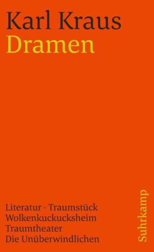 Karl Kraus, geboren am 28. April 1874 in Gitschin, ist am 12.Juni 1936 in Wien gestorben. Dem dramatischen Hauptwerk seiner Letzten Tage der Menschheit hat Karl Kraus in den zwanziger Jahren eine Reihe kleinerer Dramen folgen lassen: außer dem lyrischen Traumtheater Satiren auch sie. Von der »Magischen Operette« Literatur (1921) bis zum politischen Schlüsselstück Die Unüberwindlichen (1928) nehmen diese Dramen die dokumentarischen und die allegorischen Elemente der Weltkriegs-Tragödie in wechselnder Verbindung auf und nutzen sie mit ähnlicher Treffsicherheit zur satirischen Kennzeichnung repräsentativer Erscheinungen der republikanischen Nachkriegswelt. Vom Dichter der beiden »Versspiele« Traumstück und Wolkenkuckucksheim (nach den Vögeln von Aristophanes) gilt jedoch auch das einsichtige Wort Berthold Viertels: »Er hat zu Geist gemacht, was dem Leben den Atem nahm, und hat seine Anlässe unerhört erhöht und geadelt und nichts verletzt als ein paar Eitelkeiten. Und er läßt in seinem Werke des Hasses unsere Welt schöner, lebenswerter und menschenwürdiger zurück, als sie ohne seine Satire jemals gewesen wäre.«