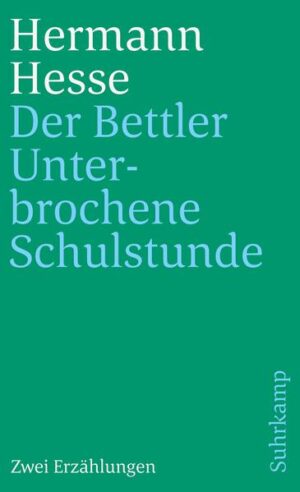 Seine Bücher, Romane, Erzählungen, Betrachtungen, Gedichte, politischen, literatur- und kulturkritischen Schriften sind mittlerweile in einer Auflage von mehr als 8o Millionen Exemplaren in aller Welt verbreitet und haben ihn zum meistgelesenen europäischen Autor des 20. Jahrhunderts in den USA und Japan gemacht. Die beiden Erzählungen »Der Bettler« und »Unterbrochene Schulstunde« stammen aus dem Jahr 1948. In der Gewissenhaftigkeit und Bedachtsamkeit ihrer Darstellung sind es charakteristische Beispiele für Hesses Altersprosa. Der Siebzigjährige erinnert sich an zwei unvergessliche Erlebnisse aus seiner Kindheit in Basel und Schulzeit in Calv, Begebenheiten, die er ohne nostalgische Sentimentalität aus dem Erfahrungspotential eines langen Lebens berichtet und deutet. »Besonders lockend ist der Versuch des Aufzeichnens und Fixierens«, schreibt Hesse in der Titelgeschichte, »bei jenen Bildern, die aus den Anfängen meines Leben stammen, die, von Millionen späterer Eindrücke und Erlebnisse überdeckt, dennoch Farbe und Licht bewahrt haben.«