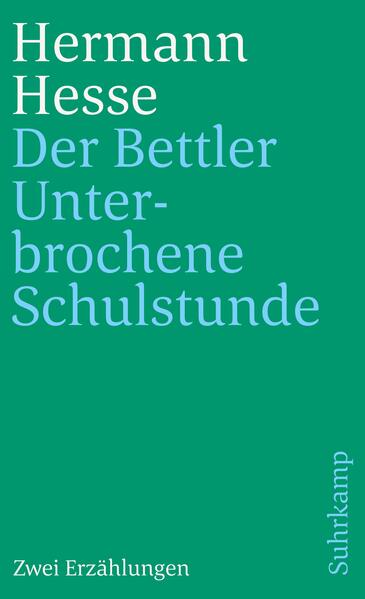 Seine Bücher, Romane, Erzählungen, Betrachtungen, Gedichte, politischen, literatur- und kulturkritischen Schriften sind mittlerweile in einer Auflage von mehr als 8o Millionen Exemplaren in aller Welt verbreitet und haben ihn zum meistgelesenen europäischen Autor des 20. Jahrhunderts in den USA und Japan gemacht. Die beiden Erzählungen »Der Bettler« und »Unterbrochene Schulstunde« stammen aus dem Jahr 1948. In der Gewissenhaftigkeit und Bedachtsamkeit ihrer Darstellung sind es charakteristische Beispiele für Hesses Altersprosa. Der Siebzigjährige erinnert sich an zwei unvergessliche Erlebnisse aus seiner Kindheit in Basel und Schulzeit in Calv, Begebenheiten, die er ohne nostalgische Sentimentalität aus dem Erfahrungspotential eines langen Lebens berichtet und deutet. »Besonders lockend ist der Versuch des Aufzeichnens und Fixierens«, schreibt Hesse in der Titelgeschichte, »bei jenen Bildern, die aus den Anfängen meines Leben stammen, die, von Millionen späterer Eindrücke und Erlebnisse überdeckt, dennoch Farbe und Licht bewahrt haben.«