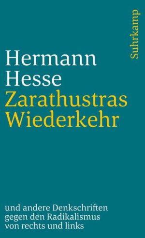 Neben dem bekannten zeitkritischen Aufruf Zarathustras Wiederkehr, den Hesse im Februar 1919 als Antwort auf die Spartakistenaufstände der Novemberrevolution von 1918 anonym als »Wort an die deutsche Jugend von einem Deutschen« in Form einer brochierten Flugschrift veröffentlichte, enthält dieser Band noch weitere teils in Zeitungen und Zeitschriften, teils als Rundschreiben verbreitete Stellungnahmen des Dichters zu den politischen Polarisierungen in Deutschland und Europa von 1918 bis nach dem Zweiten Weltkrieg. In einer Sammelreplik auf die Haßbriefe (1921), die Hesse aus dem deutschnationalen Lager erhielt, zeigt er die kulturpolitischen Wurzeln des Nationalismus als Wegbereiter zum Faschismus und Nationalsozialismus. Mit den Rundbriefen An einen Kommunisten (1931) setzt er sich mit dem Pro und Contra der ideologischen Alternative auseinander, mit den politischen Gruppierungen, die aus dem Marxismus hervorgegangen sind. (Die zweite Version seines Briefes an einen Kommunisten, die erst 1989 entdeckt wurde, wird hier erstmals veröffentlicht.) In seinem Nachwort umreißt der Herausgeber Hesses autonome Position zwischen den ideologischen Fronten, die sowohl von rechten als auch von linken »Realpolitikern« als idealistische Humanitätsduselei verworfen wurde und Hesse den Ruf eingebracht hat ein »linker Romantiker« zu sein.