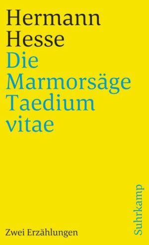 Die Marmorsäge, entstanden 1904, und Taedium vitae aus dem Jahre 1908 sind zwei Liebesgeschichten. So verschieden Milieu, Jahreszeiten und Schauplätze auch sind, die Eindringlichkeit, mit der Hesse Höhen und Tiefen dieses Erlebnisses zu vergegenwärtigen versteht, ist hier wie dort erstaunlich. Die sich in der Marmorsäge zuspitzenden Begebenheiten zerstören den Traum der bukolisch einsetzenden Sommerferien in der Schwarzwälder Heimat des Erzählers. Mit einem Gespür für feinste emotionale Nuancen werden auch seine von Lebensüberdruß ausgehenden und wieder in Taedium vitae mündenden Erlebnisse in der Münchner Bohème geschildert. Beidesmal sind es Konstellationen, die außerhalb der Einflußmöglichkeit der Liebenden liegen, welche die Oberhand behalten. »Es ist etwas verlorengegangen, was früher in der Welt war«, schließt die Erzählung Taedium vitae, »ein gewisser unschuldiger Duft und Liebreiz und ich weiß nicht, ob das wiederkommen kann.«