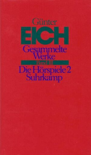 "Die neue Ausgabe der ›gesammelten Werke‹ Günter Eichs liegt nun vor. Nahezu zwei Jahrzehnte nach Eichs Tod erhebt sie den Anspruch, abgeschlossen zu sein. Die Ausgabe versammelt ein Werk aus mehr als vierzig Jahren - von den Anfängen 1929 bis zu den letzten Gedichten, die kurz vor Eichs Tod entstanden. Die Ausgabe kann sich heute auf einen archivarisch geordneten Nachlaß berufen