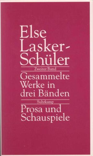 "Der zweite Band vereinigt sämtliche Prosaarbeiten, die zu Lebzeiten der Dichterin als selbständige Veröffentlichungen erschienen sind, und die beiden Schauspiele Die Wupper und Arthur Aronymus und seine Väter. Die Prosatexte gehören den verschiedensten Gattungen an: Erzählung, Brief, Essay, Feuilleton, Pamphlet. Sie erstrecken sich über einen Zeitraum von mehr als dreißig Jahren und spiegeln zugleich die Stadien des Lebensweges der Dichterin: die Kindheit in Elberfeld