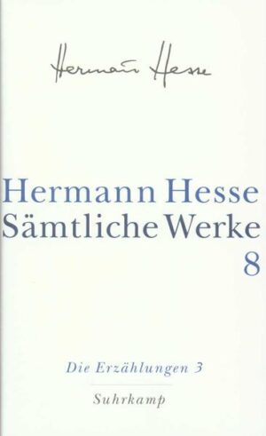 Die Bände 6 bis 8 der Sämtlichen Werke enthalten Hermann Hesses Erzählungen in der Reihenfolge ihrer Entstehung. Erstmals werden hier auch die bisher unveröffentlichten Erzählfragmente aus dem Nachlaß einbezogen. Die erste dieser Erzählungen aus fünf Jahrzehnten stammt aus dem Jahr 1899/1900, die letzte wurde 1954 geschrieben.