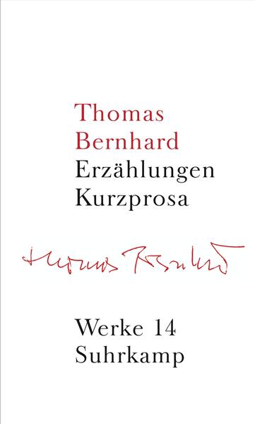 Erzählungen. Kurzprosa umfaßt die von Thomas Bernhard selbst in eigenständigen Büchern zusammengestellten Erzähltexte, also Prosa, An der Baumgrenze, Midland in Stilfs, Ereignisse und Der Stimmenimitator. Darüber hinaus präsentiert der Band die weitgehend unbekannten, verstreut publizierten Erzählungen, die ab dem Beginn der sechziger Jahre entstanden. Erstmals werden in diesem Band auch die in Zeitungen und Zeitschriften abgedruckten Erzählungen aus den fünfziger Jahren gesammelt veröffentlicht. Durch die Vielzahl dieser bisher nicht in Buchform vorliegenden Texte ermöglicht es Band 14, den Erzähler Thomas Bernhard von seinen Anfängen bis zu seiner Meisterschaft zu verfolgen, und wenn der Leser nach dessen Movens fragt, so sollte er sich an den Autor selbst halten, der sein Schreiben als Versuch sieht, »den Ursachen dieser Dämmerung, dieser Finsternis«, ihren »Ursächlichkeiten«, nachzugehen.