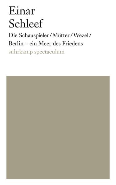 Einar Schleef war Autor, Maler, Fotograf, Darsteller und Regisseur. Am bekanntesten wurde er als Regisseur - auch eigener Stücke (darunter Mütter und Die Schauspieler). Diese Stücke haben ihre eigene Wucht, ihren eigenen Witz. Sie pochen auf Wiederentdeckung. Die Schauspieler formuliert eine bissig witzige Entgegnung auf Gorkis Nachtasyl. Mütter verdichtet die Neuübersetzung zweier antiker Stücke zu einer Kriegstragödie. Wezel erteilt einer ungebärdigen Außenseiterfigur der deutschen Klassik das Wort. Und lustvoll satirisch antizipiert und überbietet Berlin - ein Meer des Friedens (aus dem Jahr 1974) die deutsche Vereinigung - mithilfe einer großen Flut, die sich aus dem Fernseher einer Ostberliner Plattenbauwohnung ergießt.