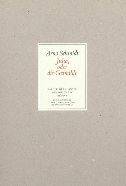 Als Arno Schmidt am Morgen des 31. Mai 1979 in seinem Arbeitszimmer einen Schlaganfall erlitt, hatte er von seinem neuen Roman Julia, oder die Gemälde erst 100 Seiten geschafft, ein Drittel des geplanten Umfangs. Schauplatz des 1983 erschienenen Fragments ist »eine Art Bückeburg« im Sommer 1979, am Steinhuder Meer. Gemeinsam bewohnt eine Gruppe von Feriengästen das Hotel »Fürstenhof«. Bei einem Frühstück treffen der gebrechliche Schriftsteller Leonhard Jhering, Studienrat Rauch, ein Fabrikantenehepaar Kühne samt Sohn und die schlangenhafte Sheila Wangel aufeinander. Weitere Personen, allen voran die zehnjährige Prinzessin Julia, welche einem Gemälde entsteigt, und ein junges Mädchen mit dem Spitznamen Tausendeins, bereichern im Lauf des Tages die Szenerie. Noch einmal thematisiert Schmidt die wechselseitige Durch-dringung von Realität und Fiktion und legt einer Figur sein abschließendes Urteil in den Mund: »(...) die Welt der Kunst & Fantasie ist die wahre, the rest is a nightmare.«