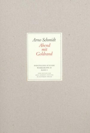 Wie Die Schule der Atheisten ist auch der 1975 veröffentlichte Abend mit Goldrand ein Dialogroman, doch entführt die MärchenPosse - so die Genrebezeichnung - mit ihren 55 Bildern den Leser nicht in eine phantastische Zukunft, sondern in die Gegenwart des fiktiven Heidenests Klappendorf im Jahr 1974. Drei alte Männer, alle-samt Abschattungen ihres Schöpfers Arno Schmidt, beherrschen die Szenerie: der Militärexperte Eugen Fohrbach, der Bibliothekar Egon Olmers und der Schriftsteller Alexander Ottokar Gläser, genannt A&O. Den drei literaturversessenen Rentiers zur Seite stehen Fohrbachs Frau Grete, beider Stieftochter Martina und die Haushälterin Asta Reichelt. Das Geschehen gerät in Bewegung mit der Ankunft einer Gruppe von Hippies, die auf dem Weg nach Tasmanien drei Tage in dem Dörfchen ihr Lager aufschlägt. Deren geisterhafte Anführerin Ann' Ev' und der intellektuelle Kopf der Truppe, »Egg«, durchkreuzen die Gespräche der drei Alten über Friedrich Hackländer, Theodor Däubler und all die andern Unbekannten der Literatur und wirbeln sämtliche Beziehungen durcheinander. Der melancholische Roman, der von Erinnerungen an Schmidts eigene trostlose Kindheit durchzogen ist, sollte das letzte Werk werden, das er vollenden konnte.