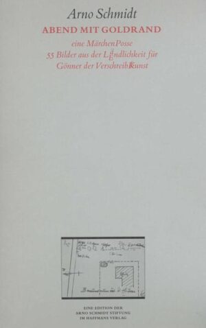 Wie Die Schule der Atheisten ist auch der 1975 veröffentlichte Abend mit Goldrand ein Dialogroman, doch entführt die MärchenPosse - so die Genrebezeichnung - mit ihren 55 Bildern den Leser nicht in eine phantastische Zukunft, sondern in die Gegenwart des fiktiven Heidenests Klappendorf im Jahr 1974. Drei alte Männer, alle-samt Abschattungen ihres Schöpfers Arno Schmidt, beherrschen die Szenerie: der Militärexperte Eugen Fohrbach, der Bibliothekar Egon Olmers und der Schriftsteller Alexander Ottokar Gläser, genannt A&O. Den drei literaturversessenen Rentiers zur Seite stehen Fohrbachs Frau Grete, beider Stieftochter Martina und die Haushälterin Asta Reichelt. Das Geschehen gerät in Bewegung mit der Ankunft einer Gruppe von Hippies, die auf dem Weg nach Tasmanien drei Tage in dem Dörfchen ihr Lager aufschlägt. Deren geisterhafte Anführerin Ann' Ev' und der intellektuelle Kopf der Truppe, »Egg«, durchkreuzen die Gespräche der drei Alten über Friedrich Hackländer, Theodor Däubler und all die andern Unbekannten der Literatur und wirbeln sämtliche Beziehungen durcheinander. Der melancholische Roman, der von Erinnerungen an Schmidts eigene trostlose Kindheit durchzogen ist, sollte das letzte Werk werden, das er vollenden konnte.